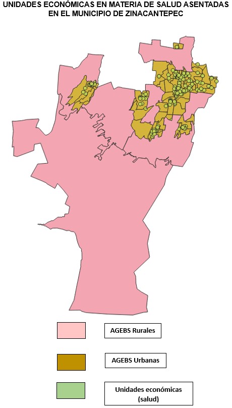Mapa: UNIDADES ECONÓMICAS EN MATERIA DE SALUD ASENTADAS EN EL MUNICIPIO DE ZINACANTEPEC