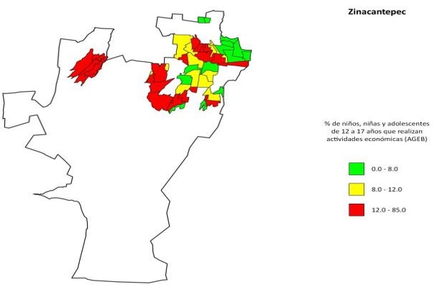 Mapa: NNyA CON ACTIVIDADES ECONÓMICAS ZINACANTEPEC