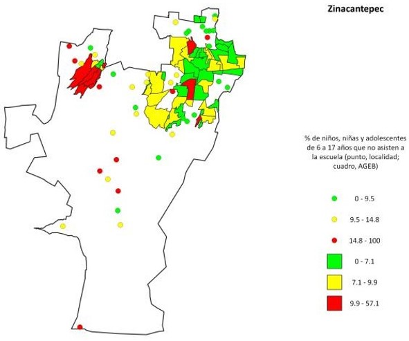 Mapa: NNyA NO ASISTE A LA ESCUELA ZINACANTEPEC